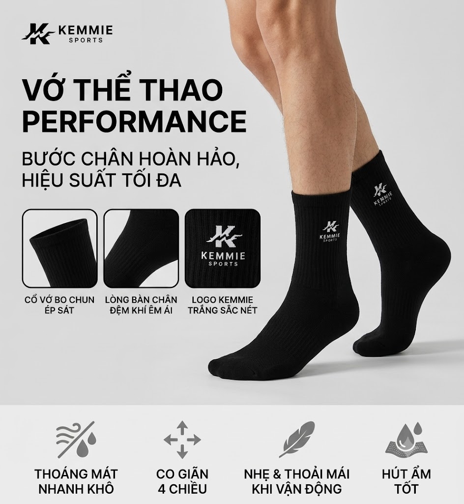 Vớ Thể Thao Performance | Thấm Hút, Êm Chân